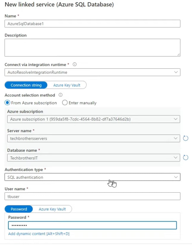 REST API to Azure - Azure SQL Database Connection settings